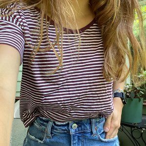 Everlane Burgundy Stripe Square T Shirt